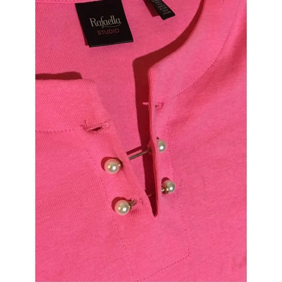Womens Rafaella Shirt Size XS Petite Pink Pearl Detail V Neck Elevated Cute - Picture 4 of 4